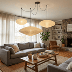 Round washi paper pendant with warm translucent glow
