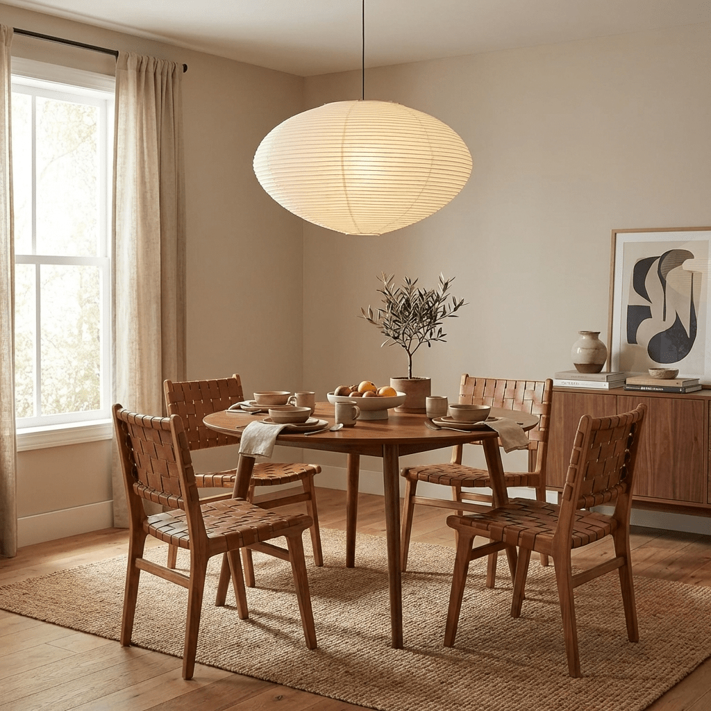 Washi paper pendant shade with visible hand-bonded seams