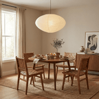 Washi paper pendant shade with visible hand-bonded seams