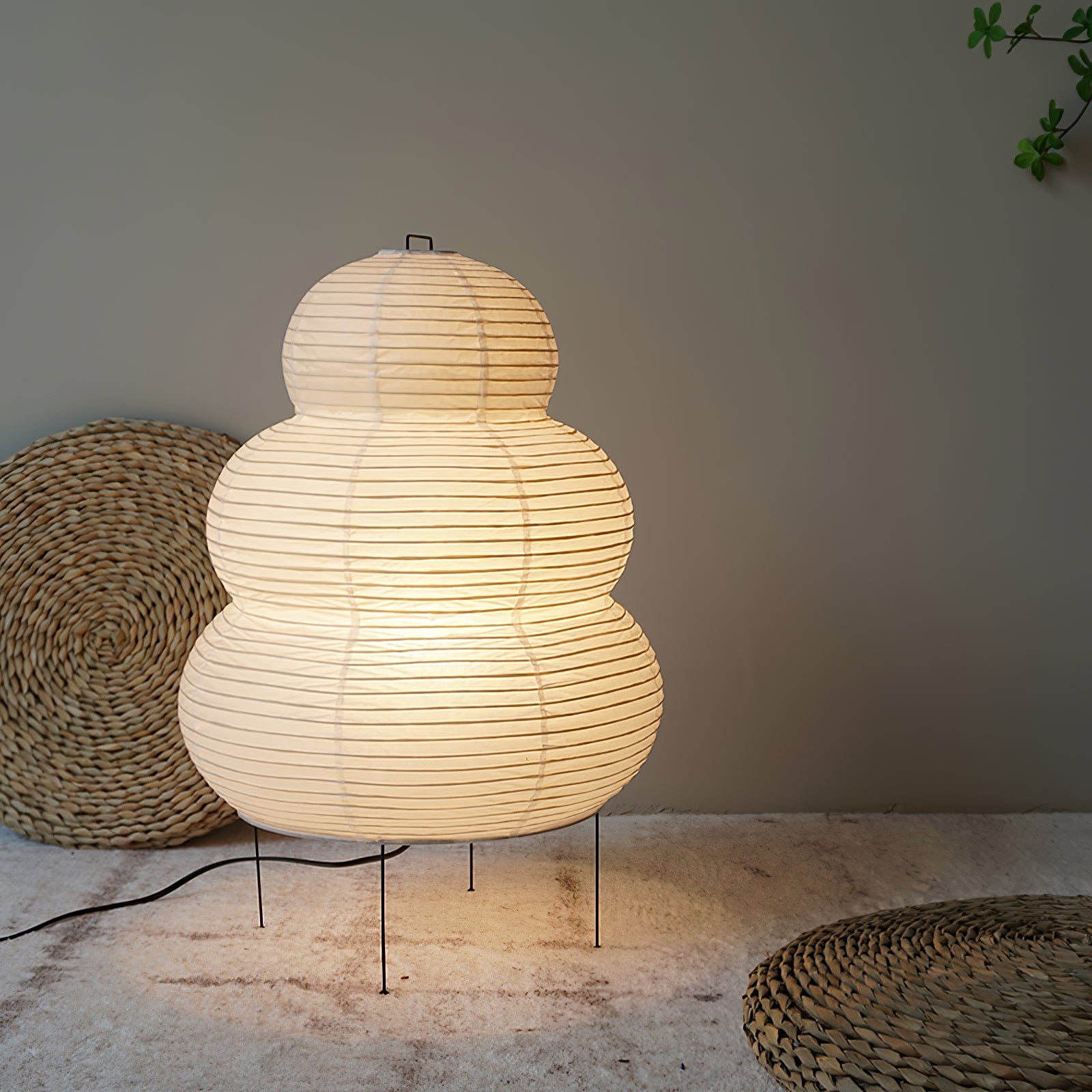 White washi paper lamp shade casting a gentle warm glow