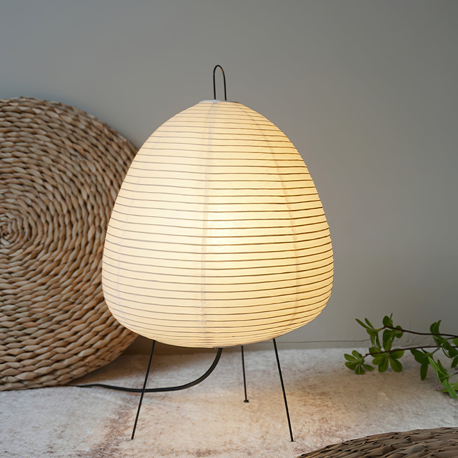 Washi paper lamp shade glowing with soft even light