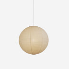 Round washi paper ceiling pendant lit softly from within