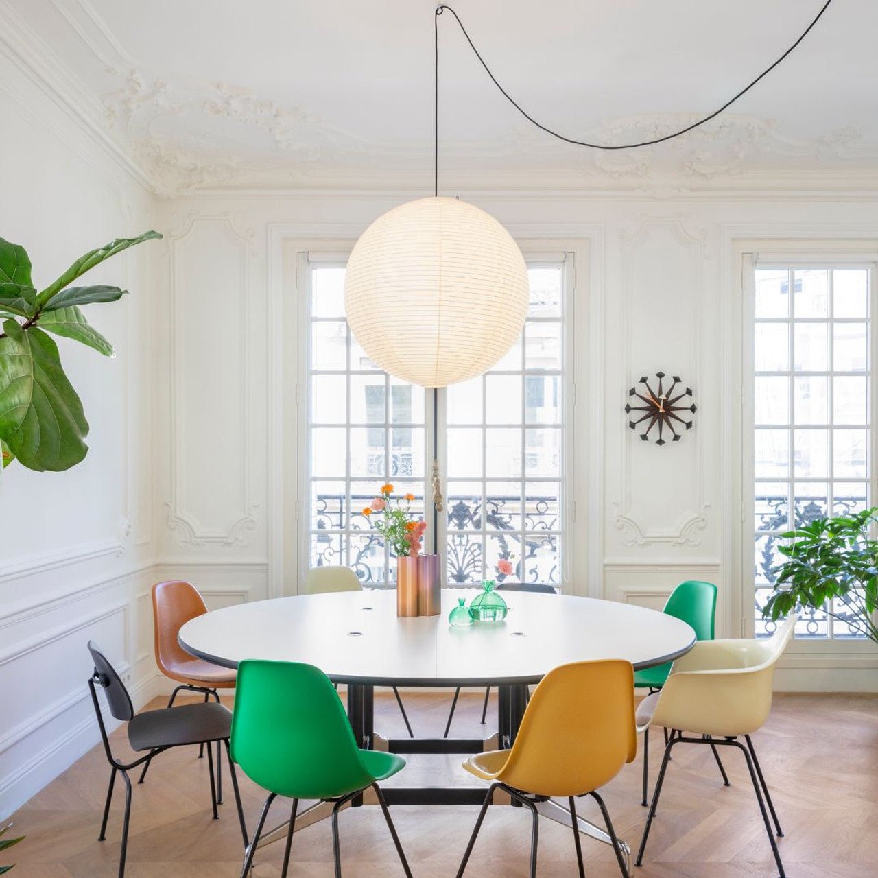 Round mulberry paper pendant light with soft even light