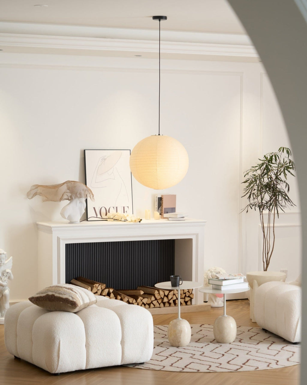 White mulberry paper pendant in a modern interior