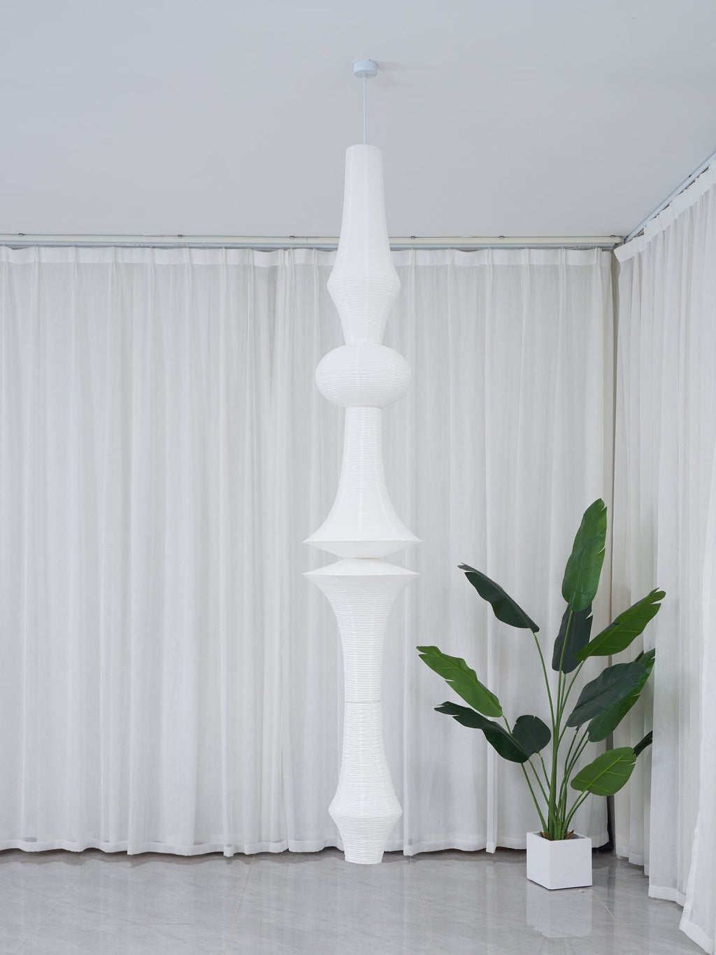 Washi Paper E Pendant Light, Tall Mulberry Shade, E26/E27, Hardwired