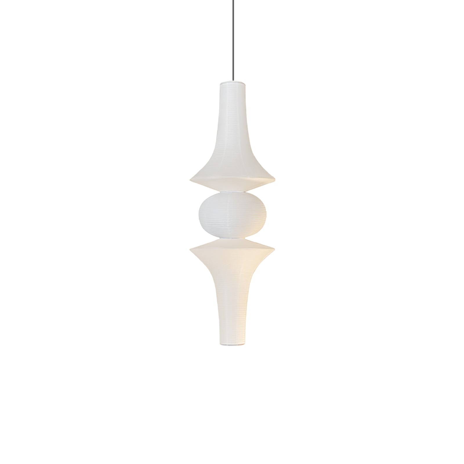 Tall washi paper pendant shade with soft diffused glow
