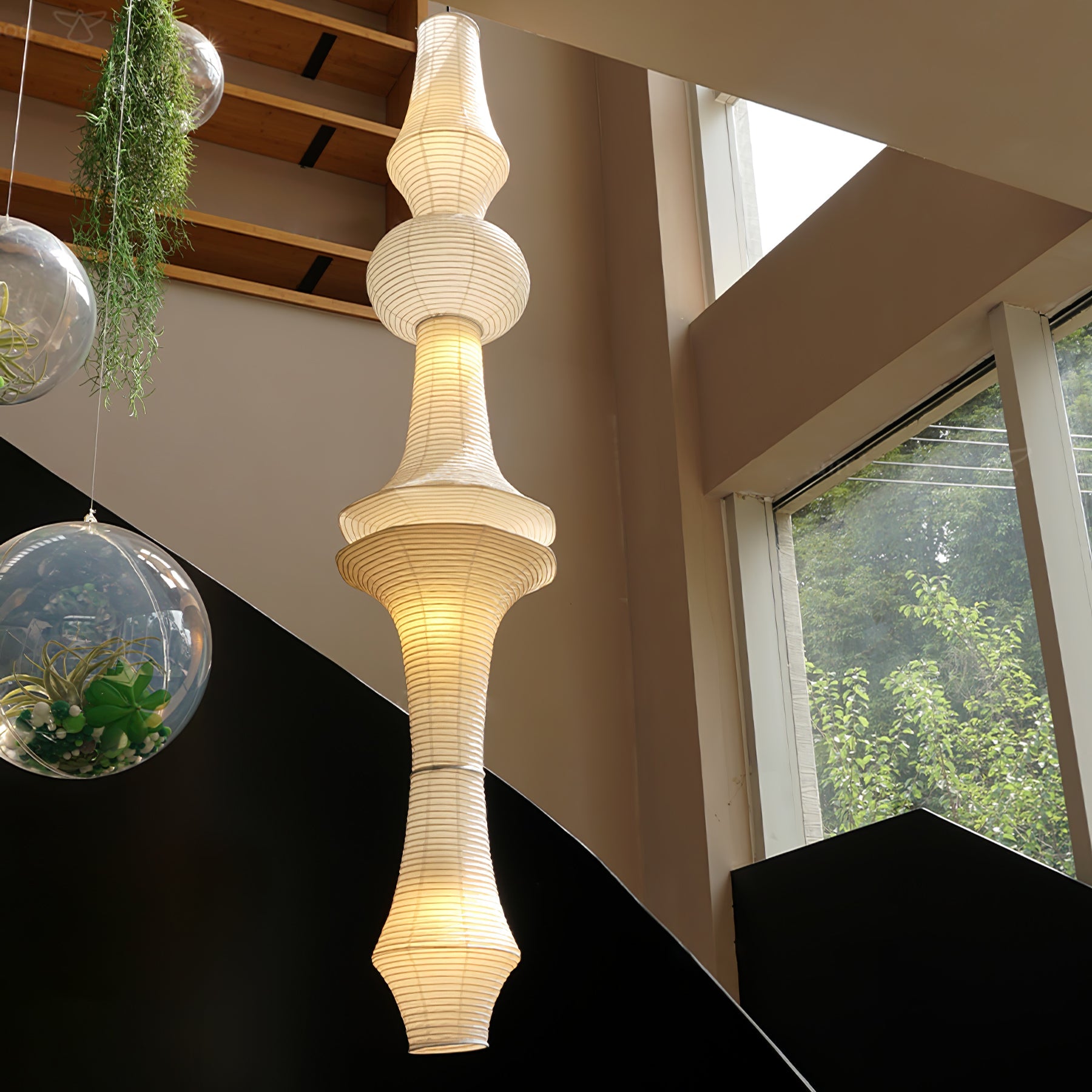 Mulberry paper pendant shade detail when lit