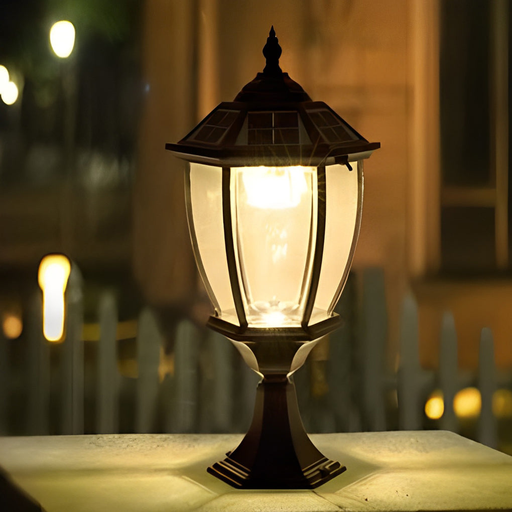 Solar Outdoor Post Light, Vintage Aluminum Fence Lighting With LED