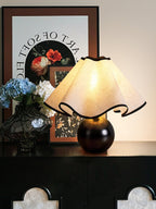 Wavecrest table lamp detail of the linen fabric texture