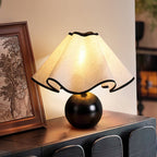 Wavecrest table lamp showing the walnut-color wood base