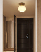This Clérachic ceiling light is mounted above a hallway with a dark panelled door and a floor plant.