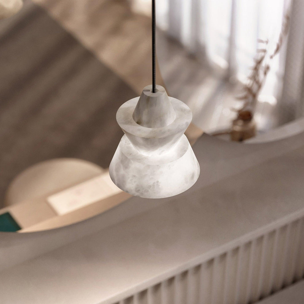 Lámpara colgante Curineth de alabastro con casquillo para bombilla E14, cúpula compacta de 7 pulgadas