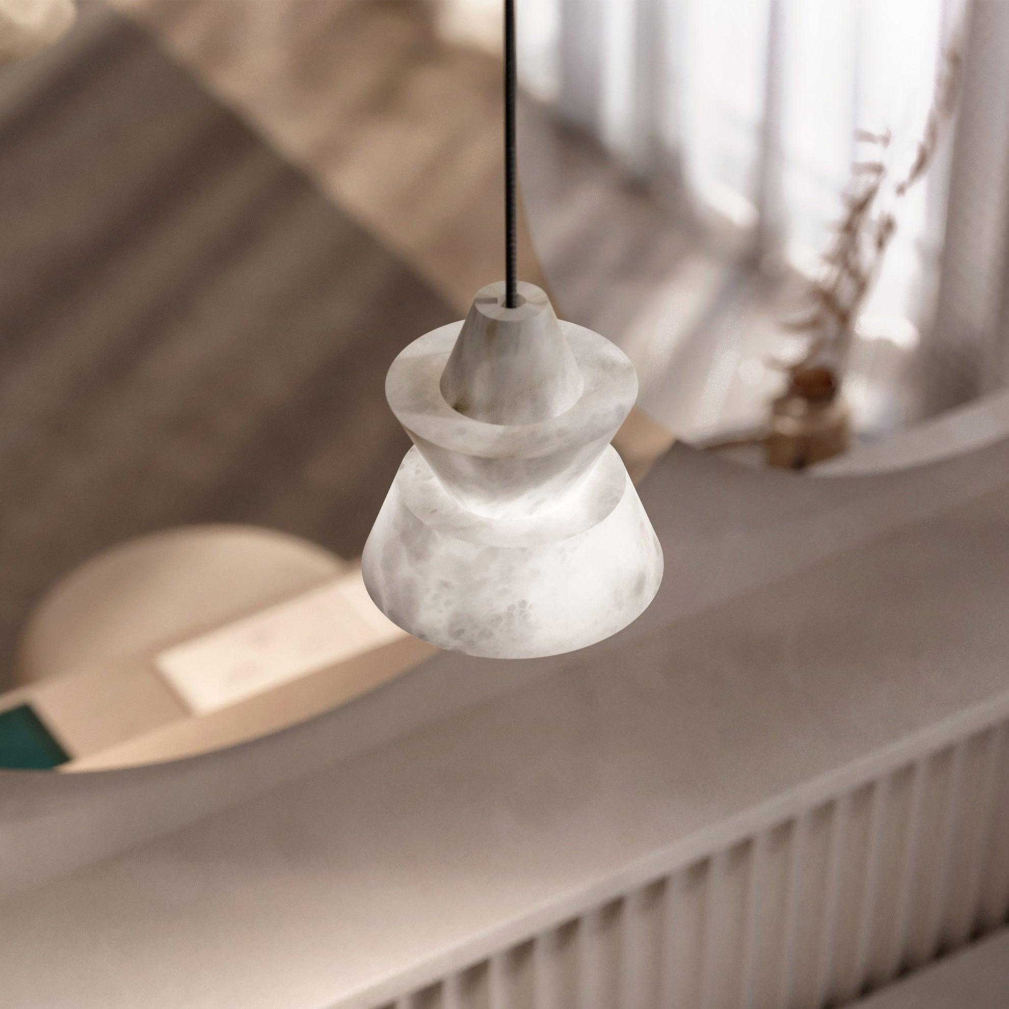 Lámpara colgante Curineth de alabastro con casquillo para bombilla E14, cúpula compacta de 7 pulgadas