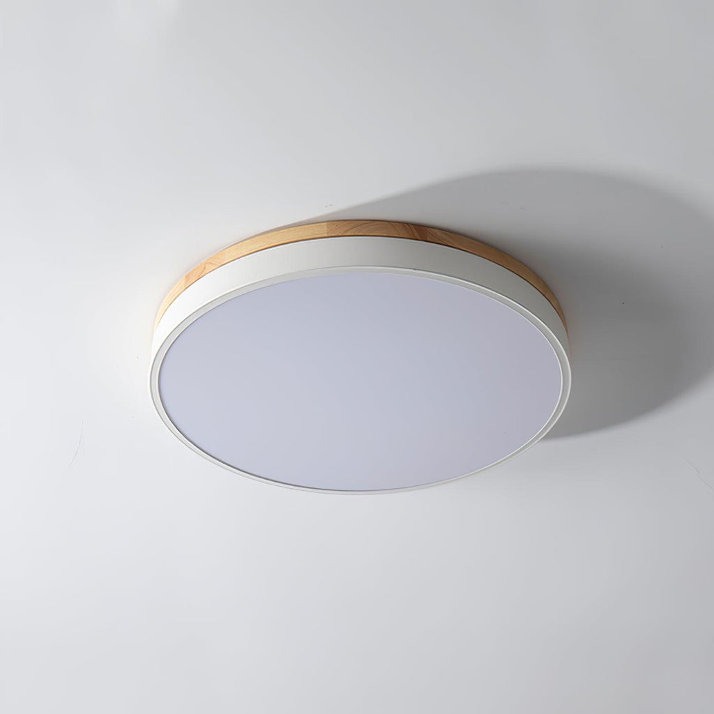 Flush mount ceiling light with wood trim in a kitchen