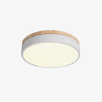 Round white ceiling light shown against a plain ceiling