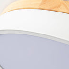 Flush Mount Ceiling Light, Round Wood and White Shade, Dimmable LED