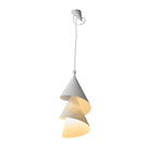 A textured grey top cone spirals into pale paper layers on this Clérachic pendant, shown on white.