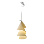 A small ceiling hook holds this Clérachic pendant, its paper cones spiralling downward on a plain backdrop.