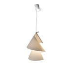 Close view of this Clérachic pendant's mounting clip and stacked paper cones on a plain backdrop.