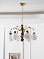 Walnut and gold chandelier three head version shown lit