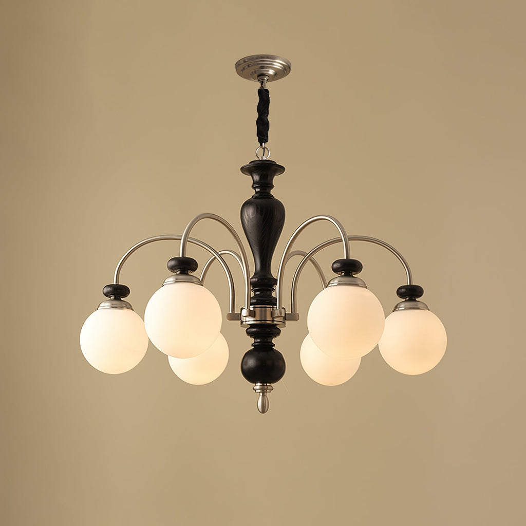 Walnut gold chandelier with multiple candle style lights