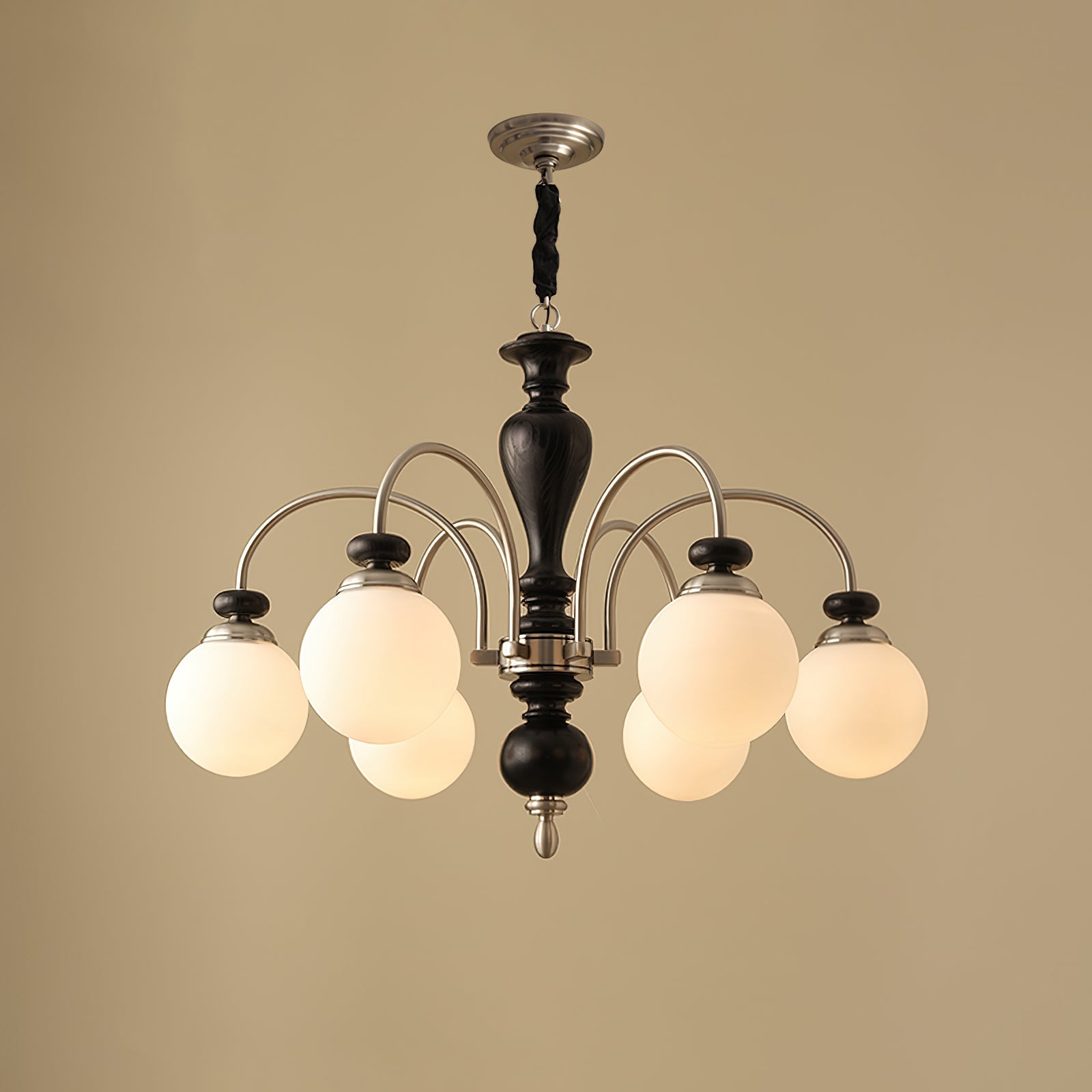 Walnut gold chandelier with multiple candle style lights