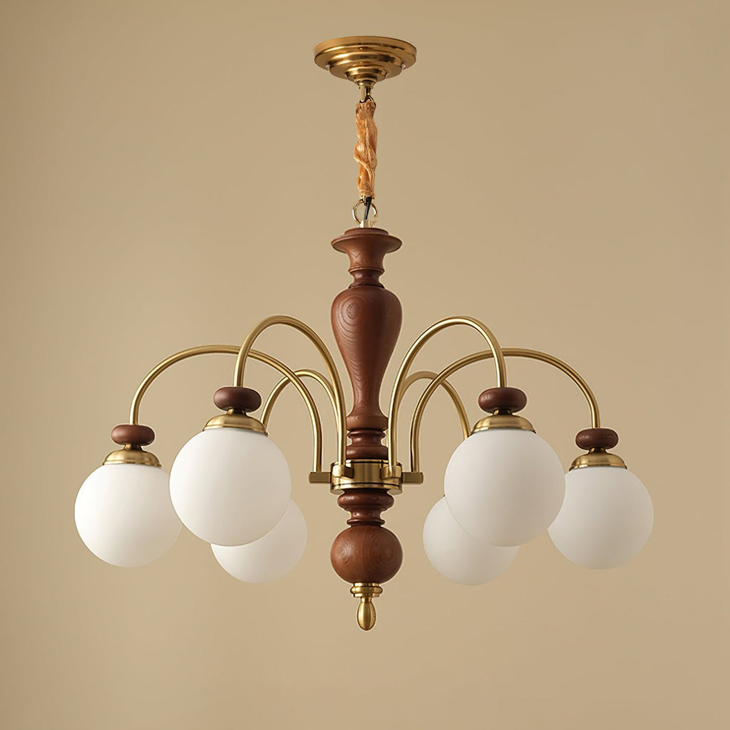 Walnut gold chandelier detail of the central column