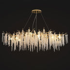 The long oval version against black, its beaded strands running the full length of the frame.