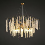 A fuller version on dark grey, the crystal strands massed thickly around the lit gold branches.