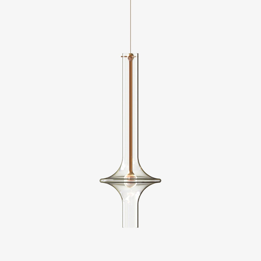 This Clérachic pendant is shown on a plain light background with a rose-gold neck and clear tapered glass, unlit.