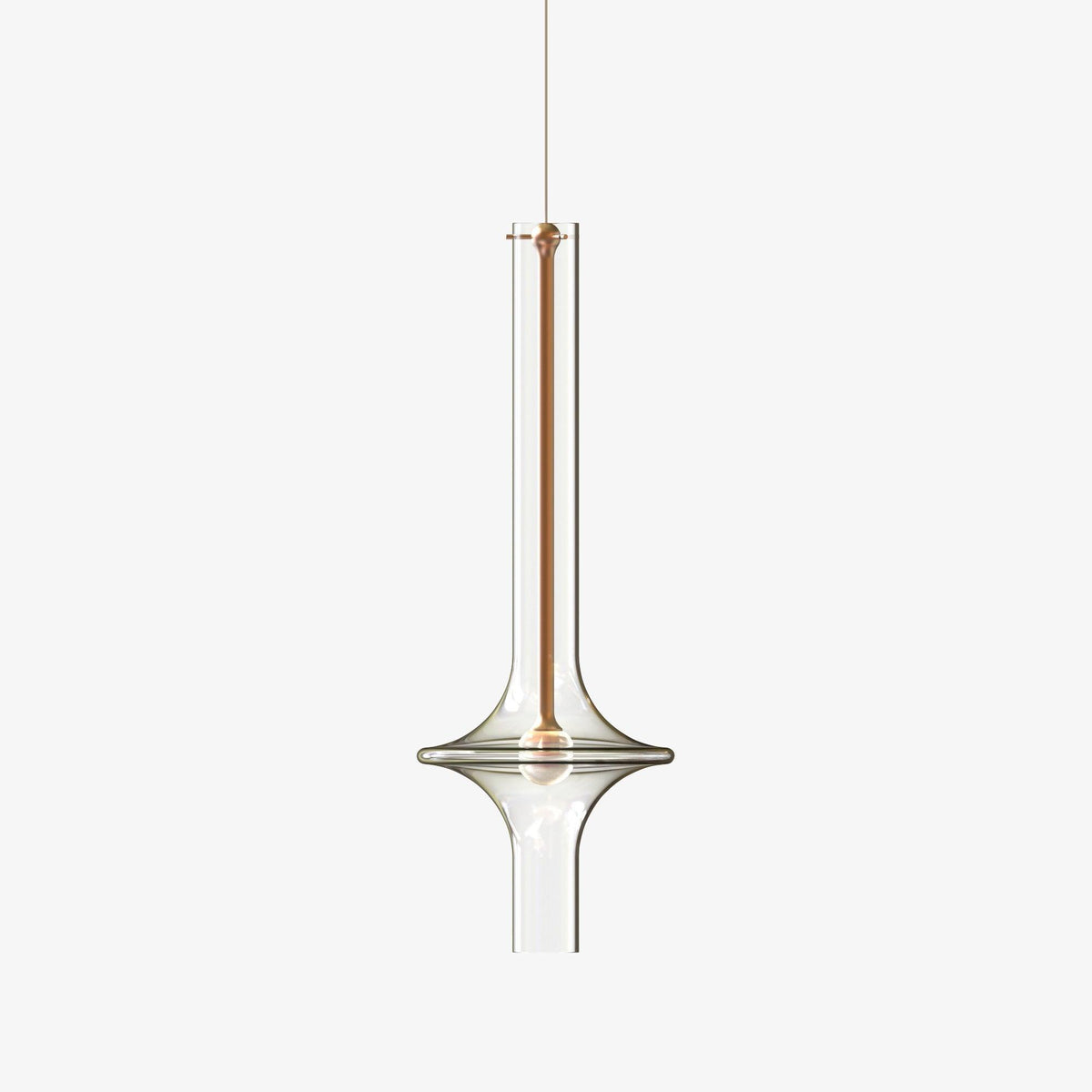 This Clérachic pendant is shown on a plain light background with a rose-gold neck and clear tapered glass, unlit.