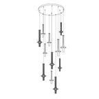 A line-drawing schematic shows the layout of this Clérachic pendant cluster, with each drop and its canopy point sketched in outline.