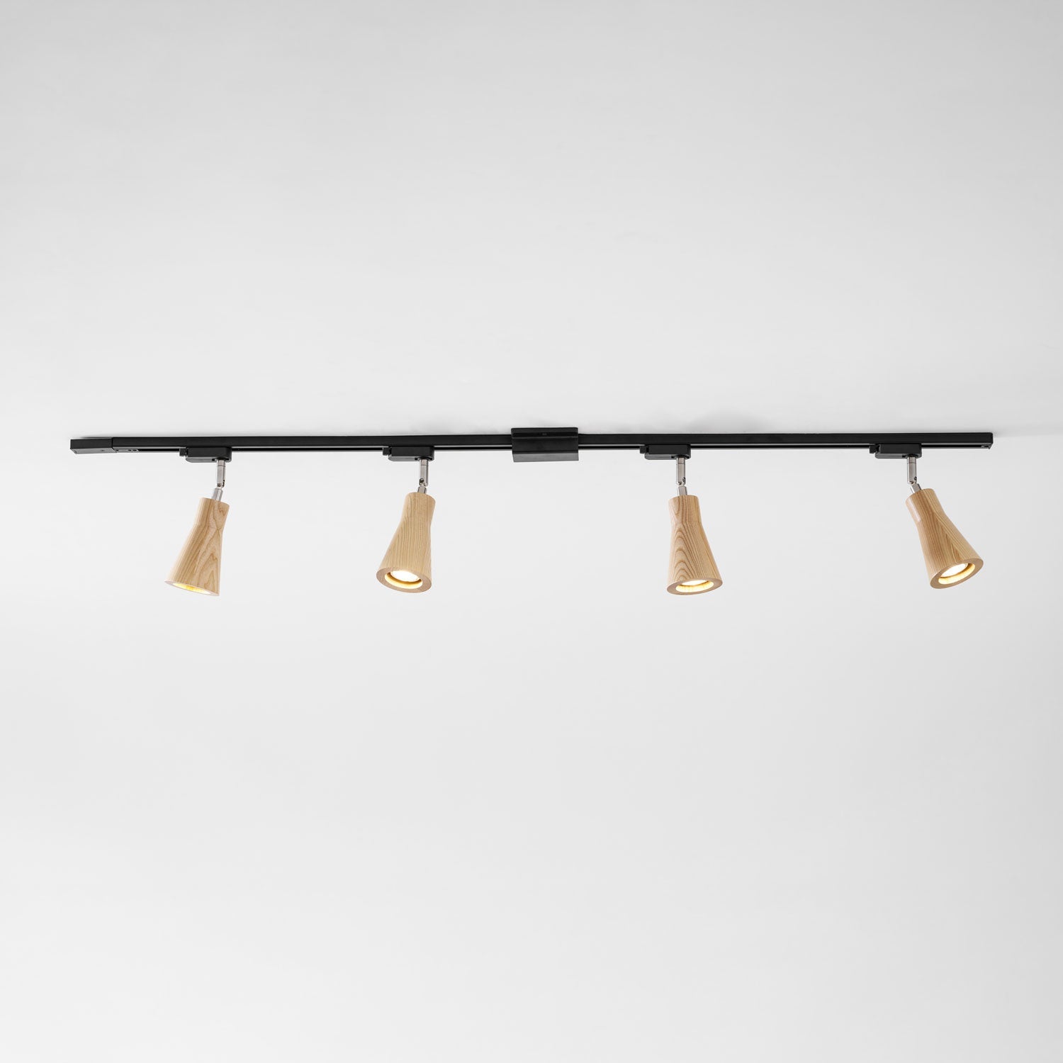 Wood track ceiling lamp with warm directional light in a room
