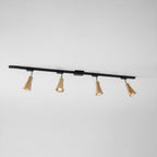 Wood track ceiling lamp shown installed across a ceiling