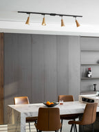 Wood track ceiling lamp shown mounted on a wall as a wall lamp