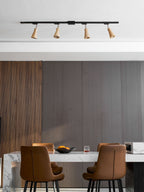 Wood track ceiling lamp installed in a contemporary room