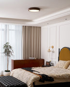 Flush Mount Ceiling Light, Walnut Wood Grain and White, Dimmable LED