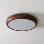 Flush Mount Ceiling Light, Walnut Wood Grain and White, Dimmable LED