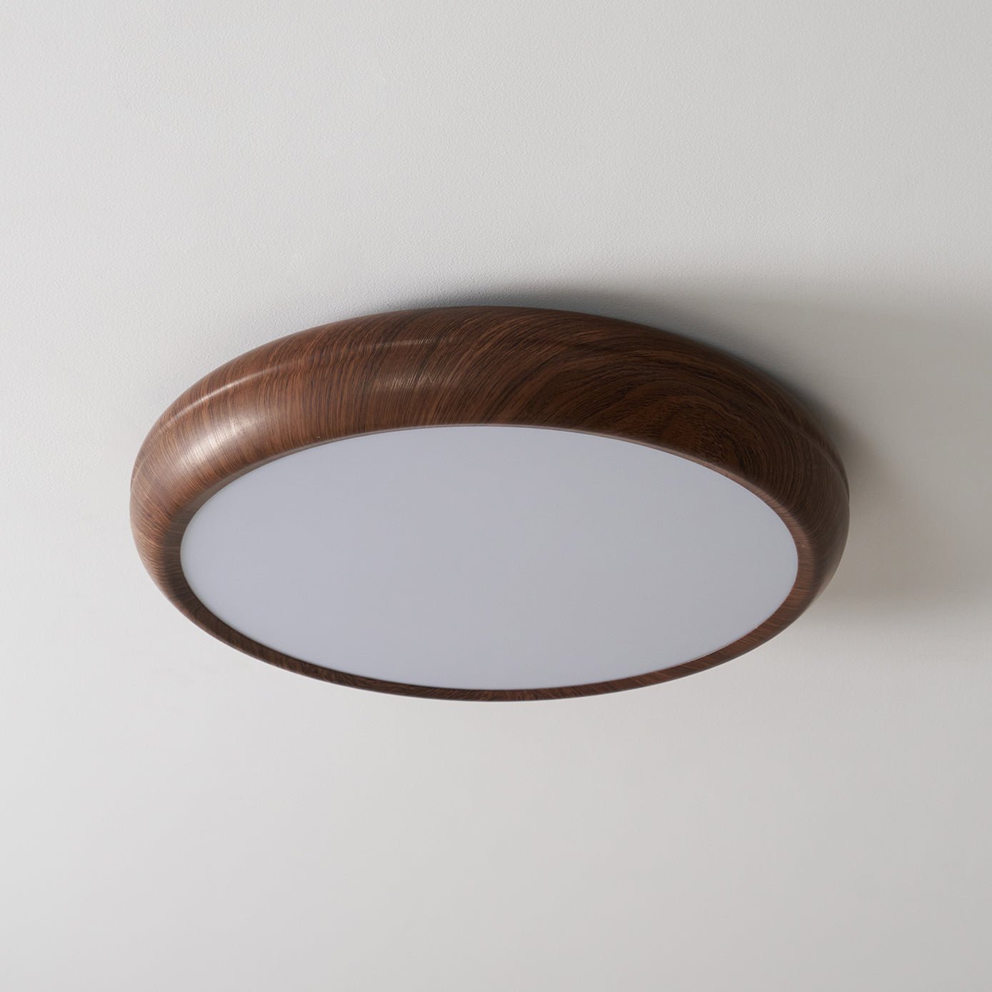 Flush Mount Ceiling Light, Walnut Wood Grain and White, Dimmable LED