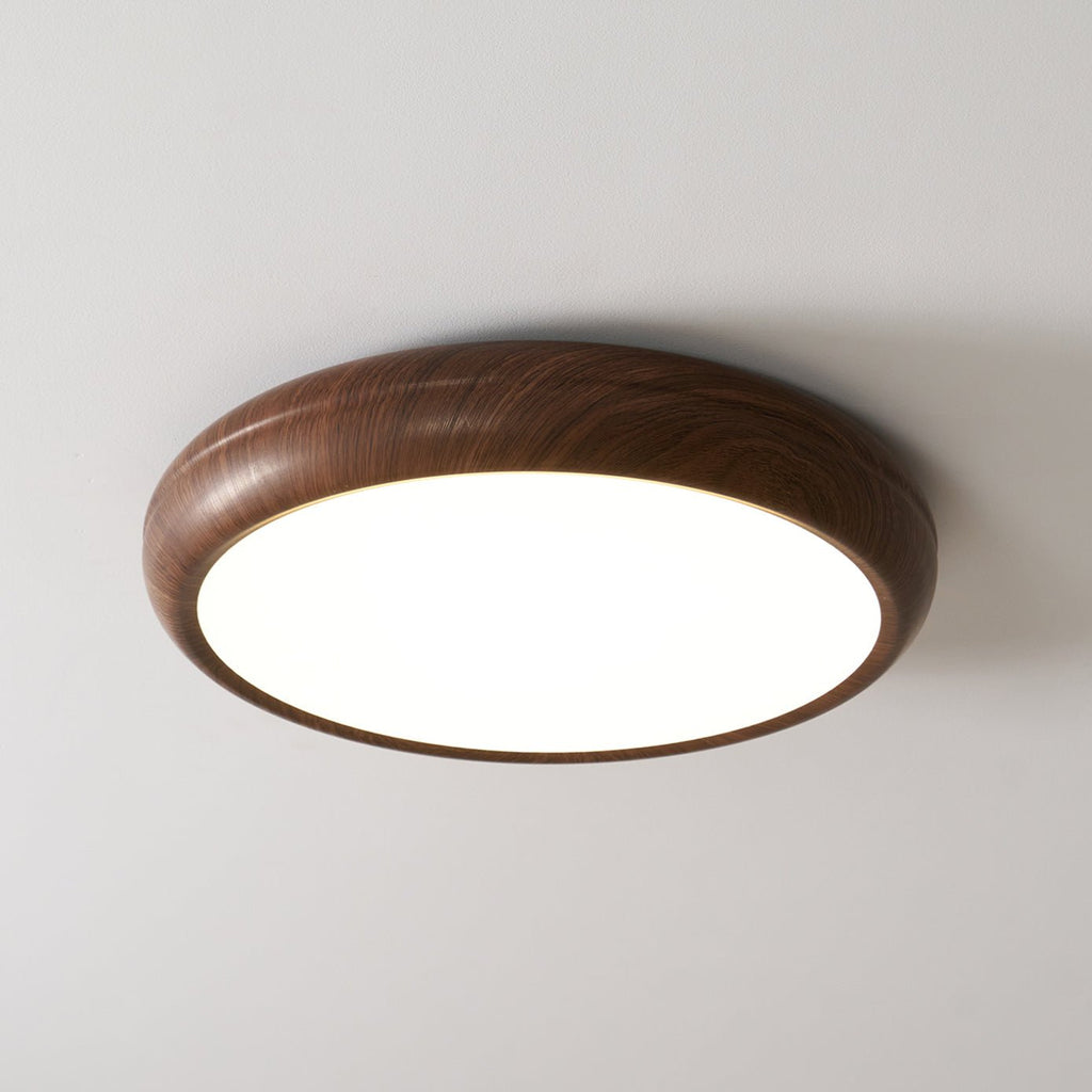 Flush Mount Ceiling Light, Walnut Wood Grain and White, Dimmable LED