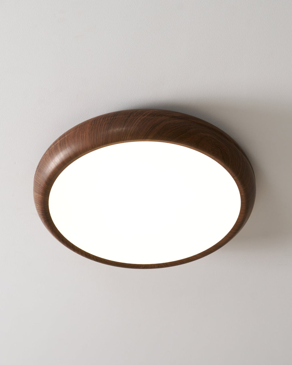 Flush Mount Ceiling Light, Walnut Wood Grain and White, Dimmable LED