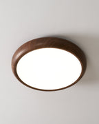 Flush Mount Ceiling Light, Walnut Wood Grain and White, Dimmable LED