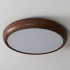 Flush Mount Ceiling Light, Walnut Wood Grain and White, Dimmable LED