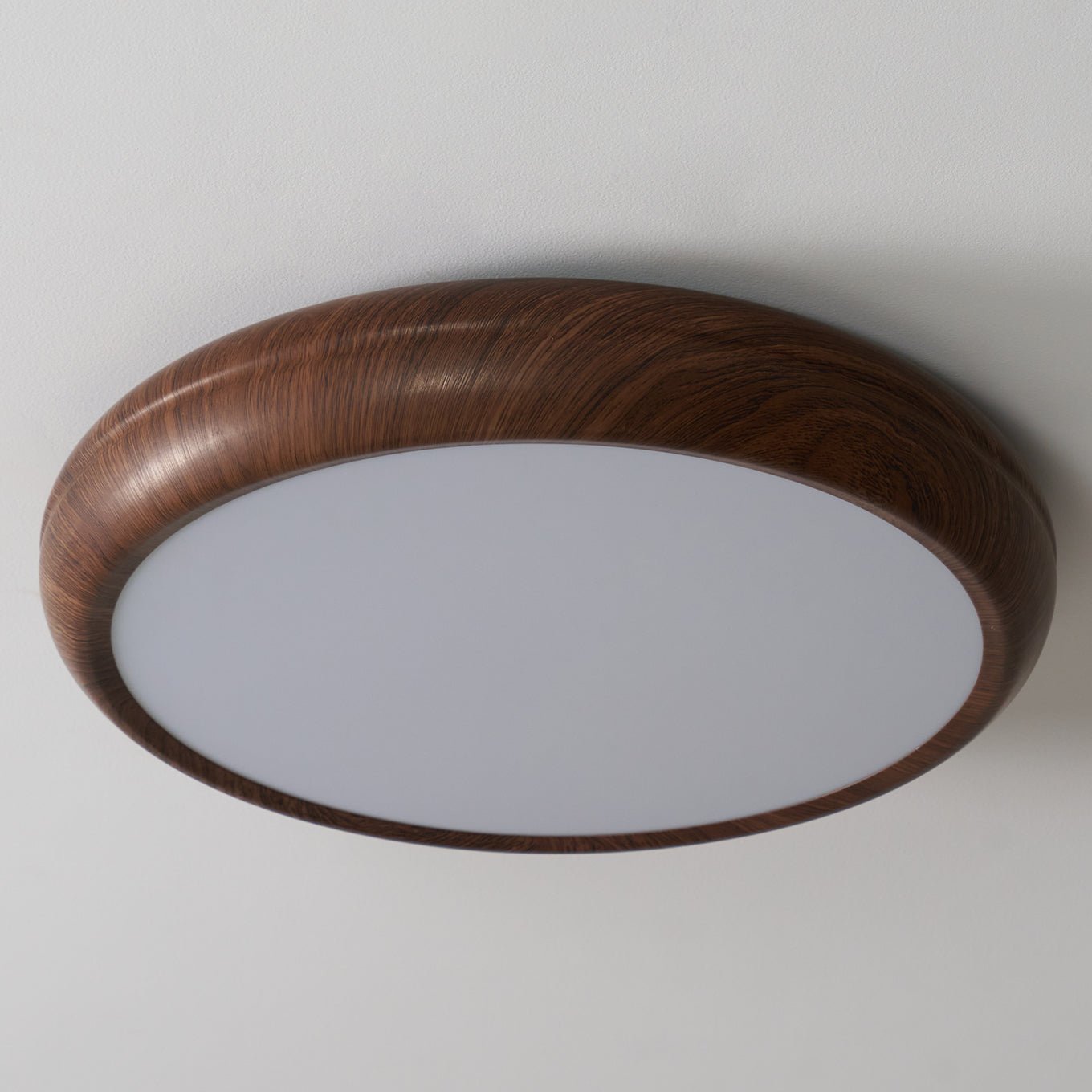 Flush Mount Ceiling Light, Walnut Wood Grain and White, Dimmable LED