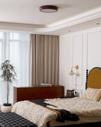 Flush Mount Ceiling Light, Walnut Wood Grain and White, Dimmable LED