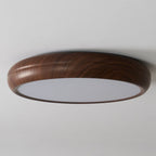 Flush Mount Ceiling Light, Walnut Wood Grain and White, Dimmable LED