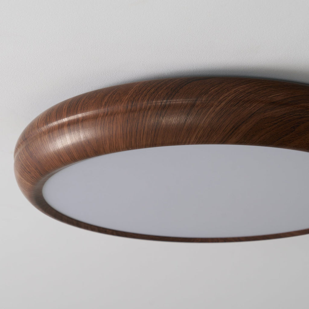 Flush Mount Ceiling Light, Walnut Wood Grain and White, Dimmable LED