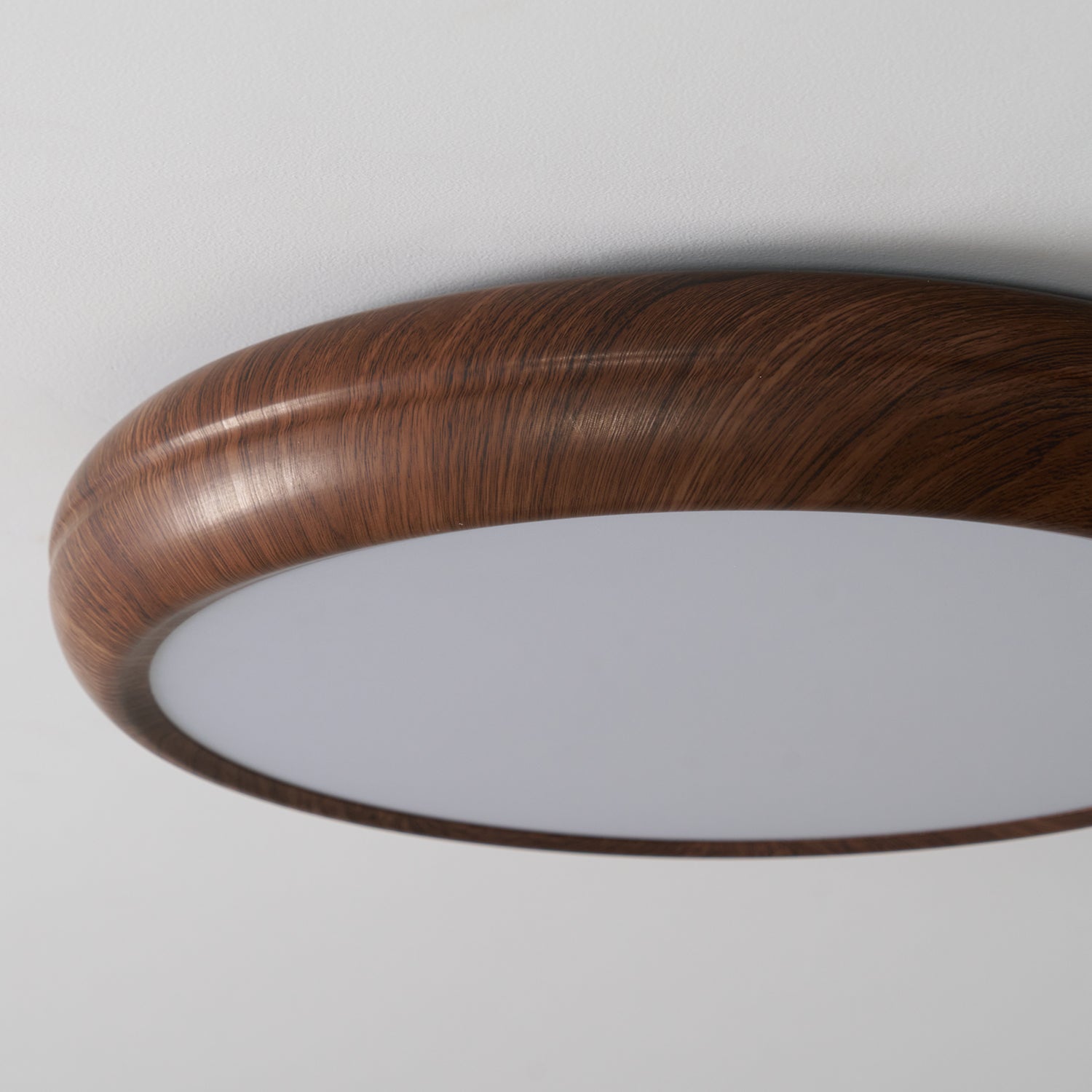 Flush Mount Ceiling Light, Walnut Wood Grain and White, Dimmable LED