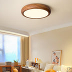 Round walnut ceiling light in a modern living space