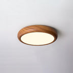 Walnut wood grain round ceiling light with white diffuser